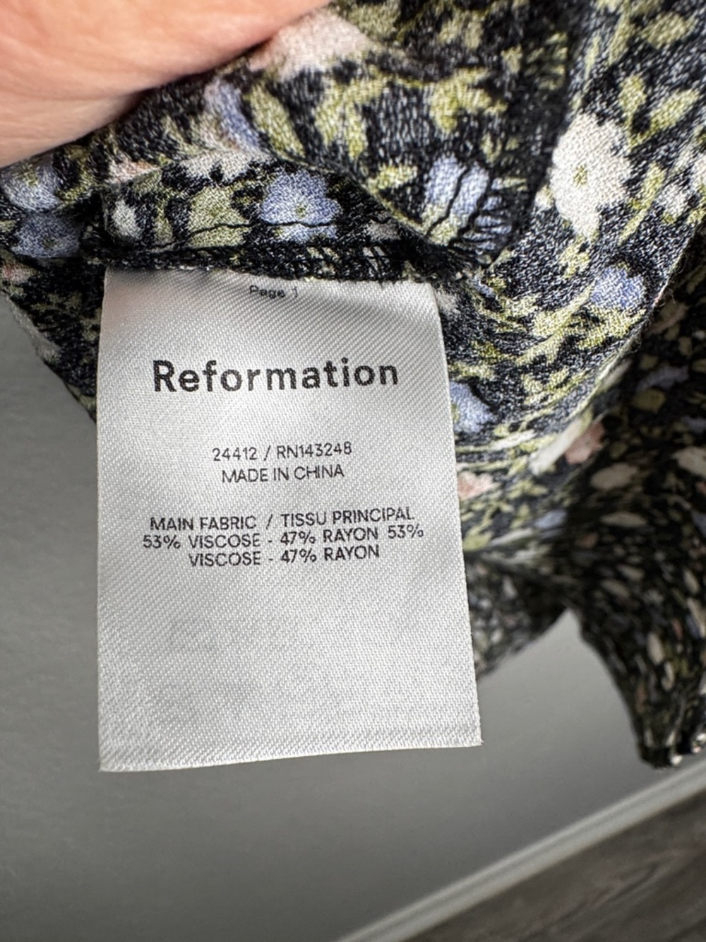 Reformation Mochi Long Sleeve Black Floral Espirit Size 8 - Picture 7 of 8
